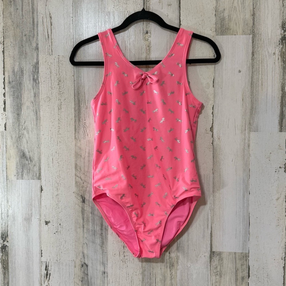 The Children's Place Pink Silver Unicorn 🦄 Girls' One Piece Swim Suit XXL Bow